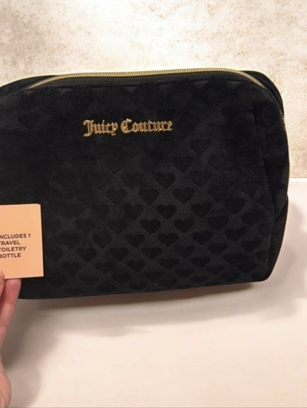 Juicy Couture NWT Black Heart-Embossed Travel Cosmetic Pouch MSRP$59